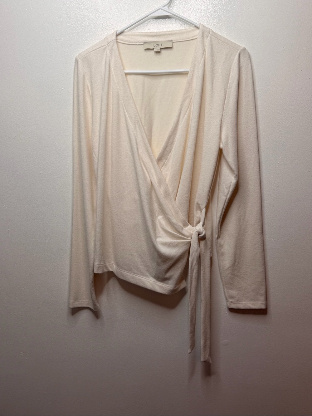 LOFT Cream Wrap Knit Top with Side Tie